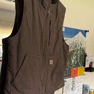 Carhartt Dark Brown Canvas Utility Vest with Logo Patch